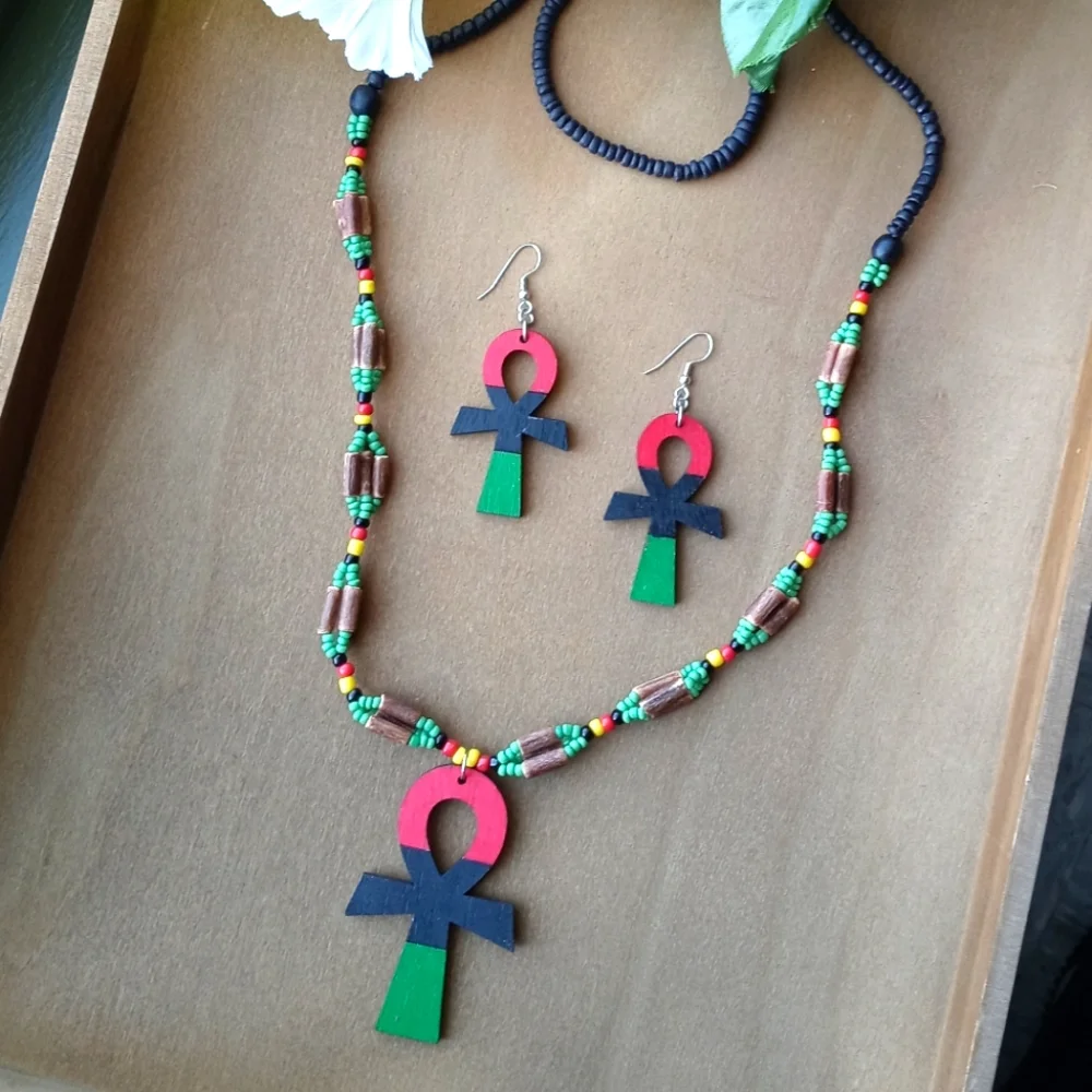 2PC Beautiful Pan African Ankh Necklace and Earrings Set - Picture 7 of 7